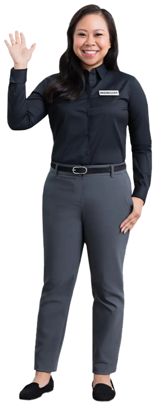 A Mobilist woman is waving